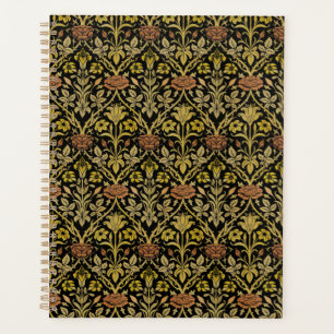 Morris Black Background Rose & Lily Flower Pattern Planner