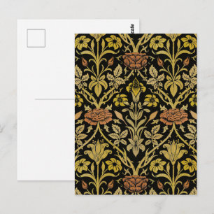 Morris Black Background Rose & Lily Flower Pattern Postcard