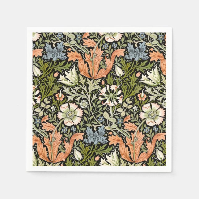 Morris BlackBackground 1896 Compton Floral Pattern Napkin (Front)