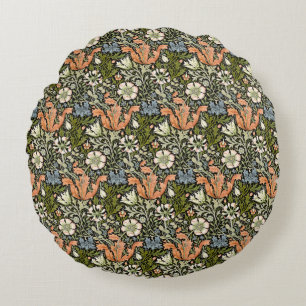 Morris BlackBackground 1896 Compton Floral Pattern Round Cushion