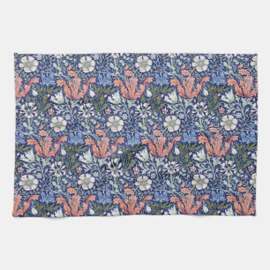 Morris Blue Background 1896 Compton Floral Pattern Tea Towel