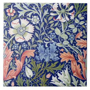 Morris Blue Background 1896 Compton Floral Pattern Tile