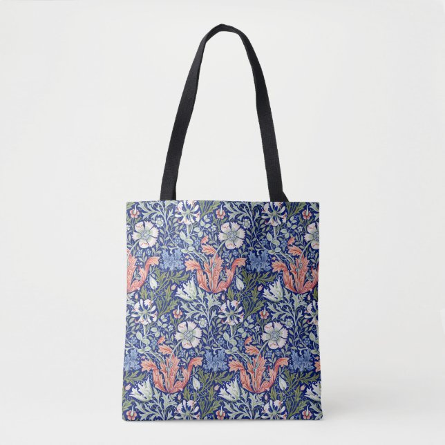 Morris Blue Background 1896 Compton Floral Pattern Tote Bag (Front)