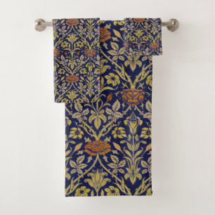 Morris Blue Background Rose & Lily Flower Pattern Bath Towel Set