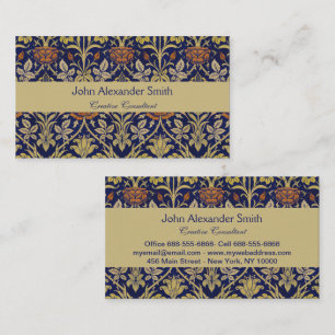 Morris Blue Background Rose & Lily Flower Pattern Business Card