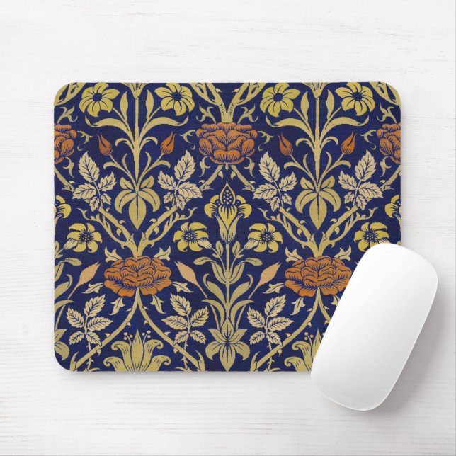 Morris Blue Background Rose & Lily Flower Pattern Mouse Pad (With Mouse)