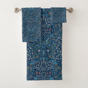 Morris Blue Background Vintage Blackthorn Pattern Bath Towel Set