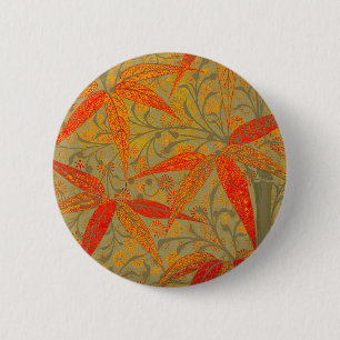 Morris & Co. Bamboo Pattern Godwin Orange & Sage 6 Cm Round Badge