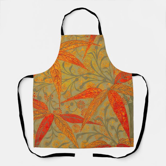 Morris & Co. Bamboo Pattern Godwin Orange & Sage Apron (Front)