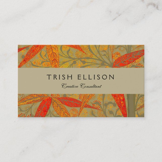 Morris & Co. Bamboo Pattern Godwin Orange & Sage Business Card (Front)