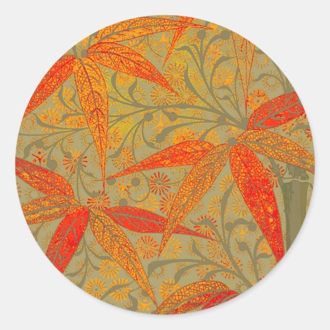 Morris & Co. Bamboo Pattern Godwin Orange & Sage Classic Round Sticker (Front)