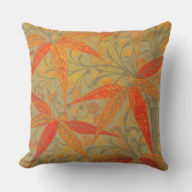 Morris & Co. Bamboo Pattern Godwin Orange & Sage Cushion (Front)