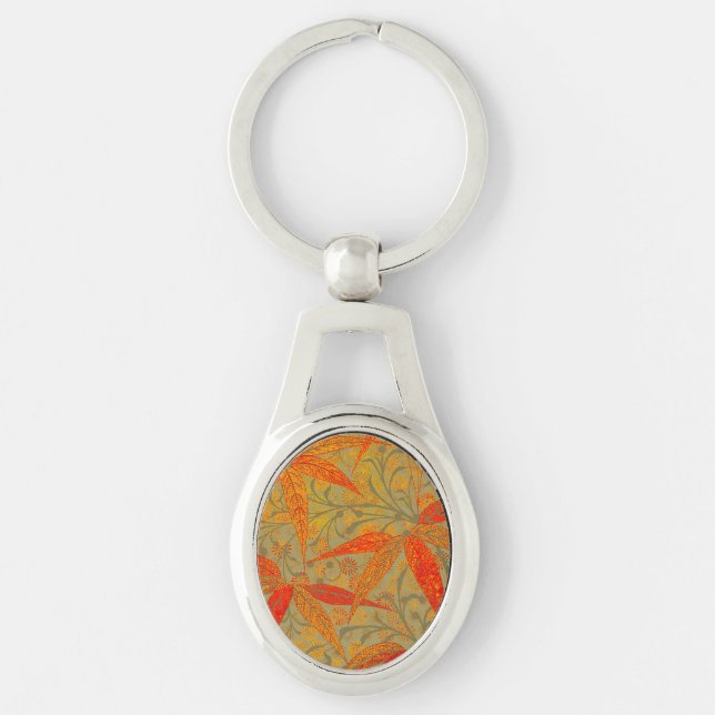 Morris & Co. Bamboo Pattern Godwin Orange & Sage Key Ring (Front)