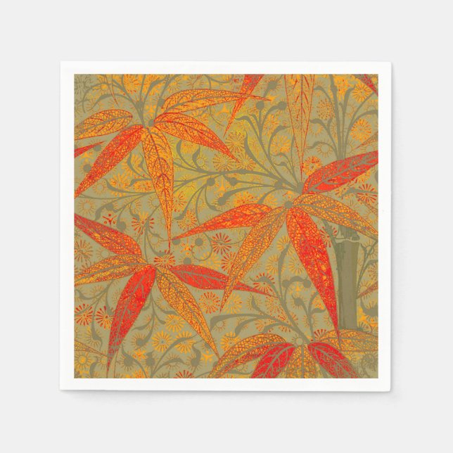 Morris & Co. Bamboo Pattern Godwin Orange & Sage Napkin (Front)
