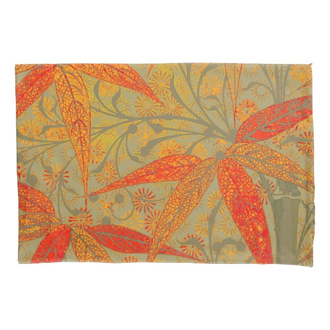 Morris & Co. Bamboo Pattern Godwin Orange & Sage Pillowcase (Front)