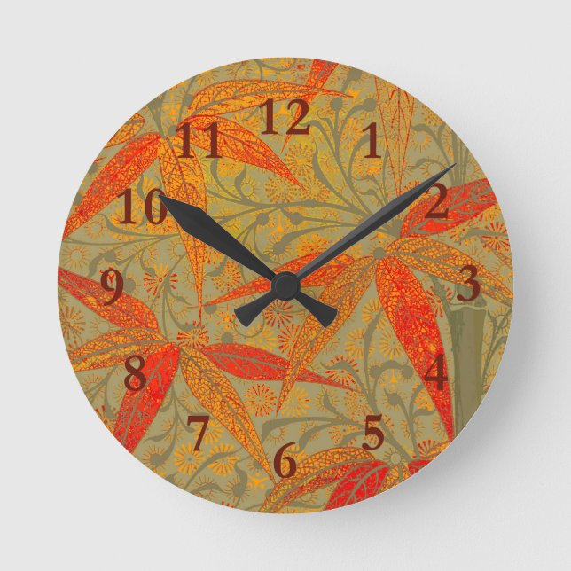 Morris & Co. Bamboo Pattern Godwin Orange & Sage Round Clock (Front)