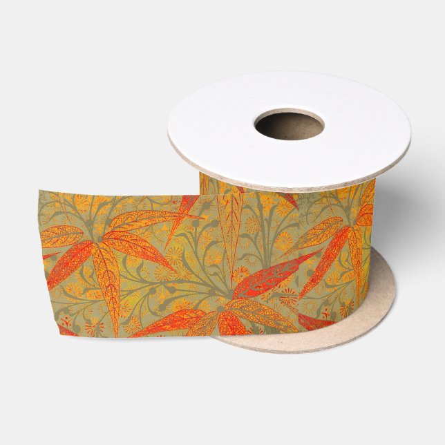 Morris & Co. Bamboo Pattern Godwin Orange & Sage Satin Ribbon (Spool)