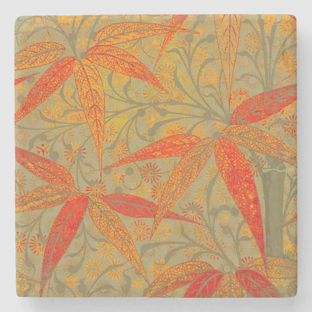 Morris & Co. Bamboo Pattern Godwin Orange & Sage Stone Coaster (Front)