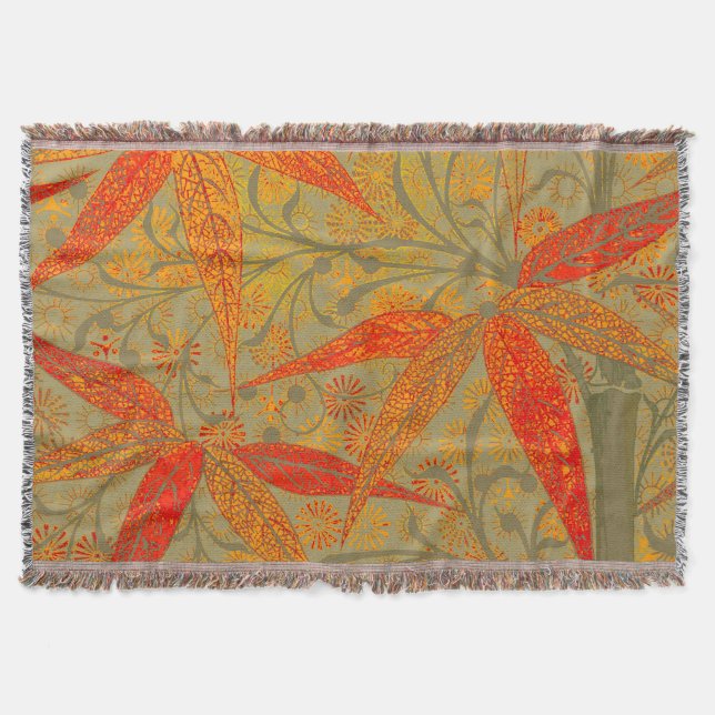 Morris & Co. Bamboo Pattern Godwin Orange & Sage Throw Blanket (Front)