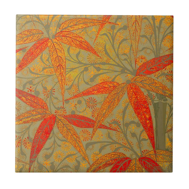 Morris & Co. Bamboo Pattern Godwin Orange & Sage Tile (Front)