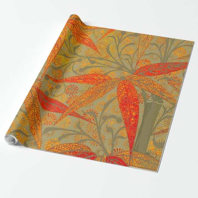 Morris & Co. Bamboo Pattern Godwin Orange & Sage Wrapping Paper (Unrolled)