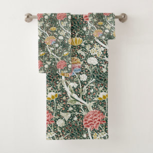 Morris Cray Vintage Blossom Floral Design Green Bath Towel Set