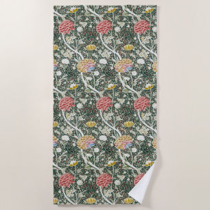 Morris Cray Vintage Blossom Floral Design Green Beach Towel