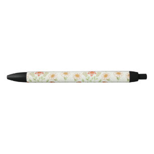 Morris Daisy, Classic Victorian Floral Pattern Black Ink Pen