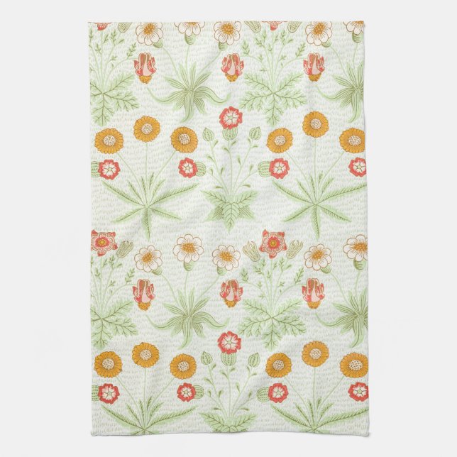 Morris Daisy, Classic Victorian Floral Pattern Tea Towel (Vertical)