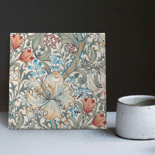 Morris Golden Lily Art Nouveau Floral Pattern Tile