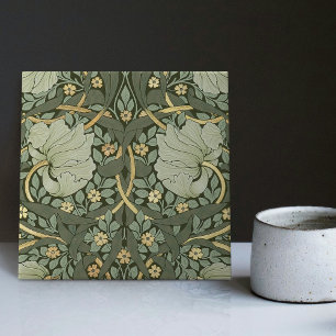 Morris Green Gold Pimpernel Vintage Pattern Tile
