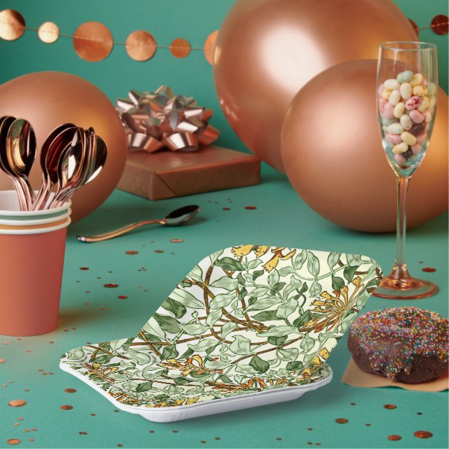 Morris - Honeysuckle green and gold Paper Plate (Multi)