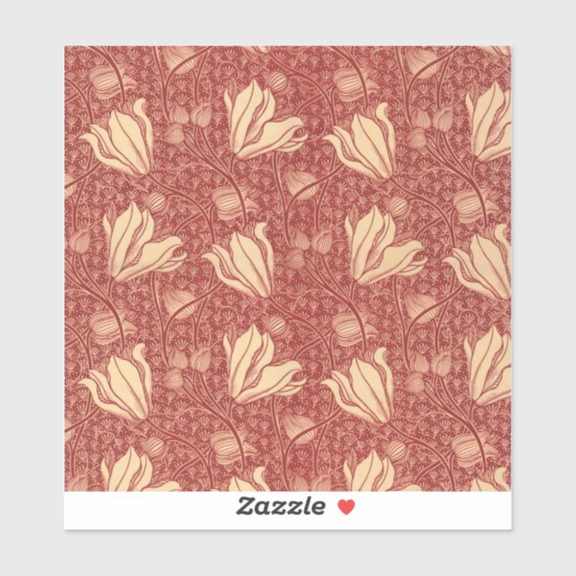Morris Inspired Lily Flower Botanical Red Textile  (Sheet)