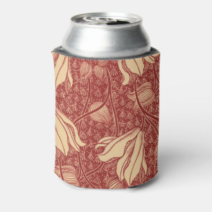 Morris Inspired Lily Flower Botanical Red Textile Can Cooler