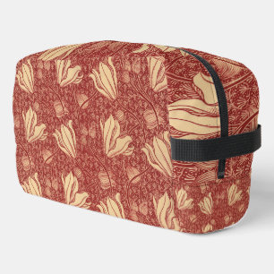 Morris Inspired Lily Flower Botanical Red Textile Dopp Kit