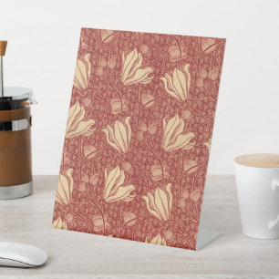 Morris Inspired Lily Flower Botanical Red Textile Pedestal Sign