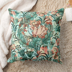 Morris Inspired Tulips,Peonies,Acanthus Green Cushion