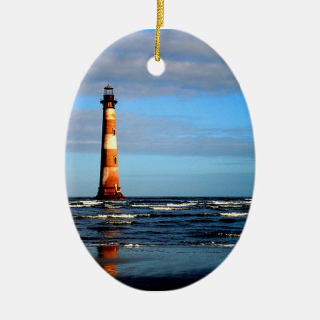 Morris Island Lighthouse Folly Beach Ceramic Tree Decoration (Front)