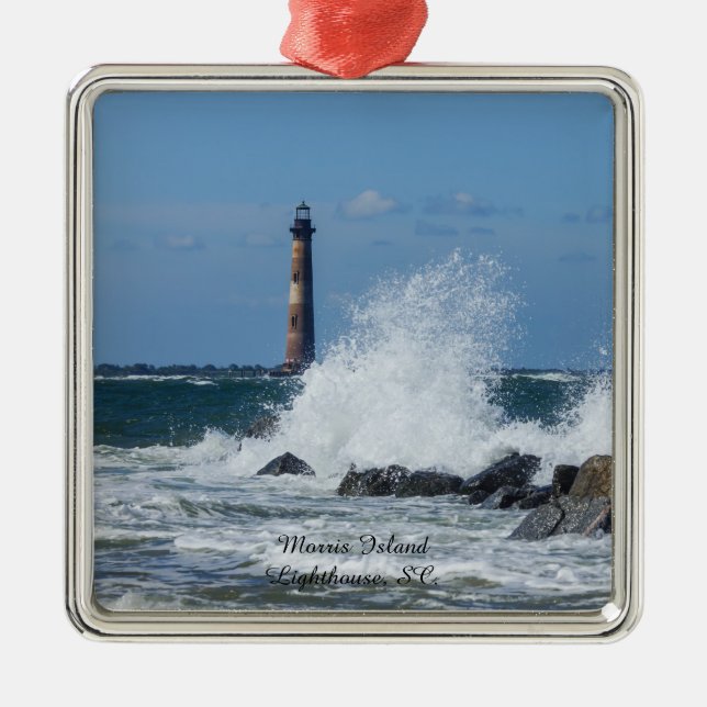 Morris Island Lighthouse Splash Metal Tree Decoration (Front)