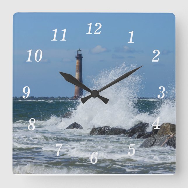 Morris Island Lighthouse Splash Square Wall Clock (Front)