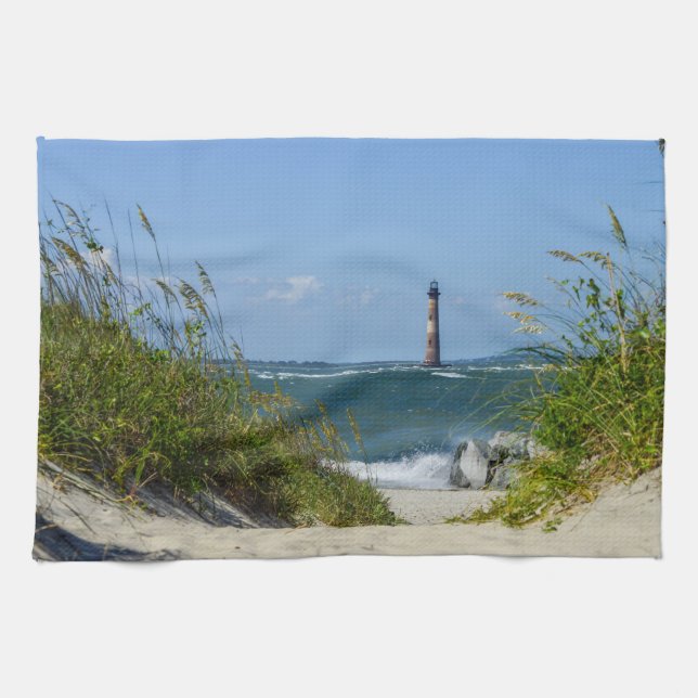 Morris Island Lighthouse Walkway Tea Towel (Horizontal)