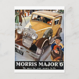 Morris Major 6 - Vintage British Auto Advert Postcard
