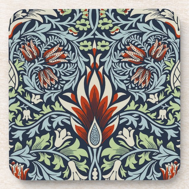 Morris Navy Blue Snakeshead Floral Wallpaper Coaster (Front)