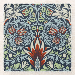 Morris Navy Blue Snakeshead Floral Wallpaper Glass Coaster