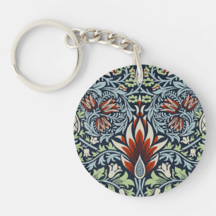 Morris Navy Blue Snakeshead Floral Wallpaper Key Ring