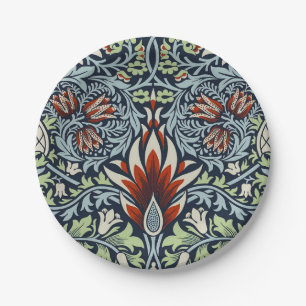 Morris Navy Blue Snakeshead Floral Wallpaper Paper Plate