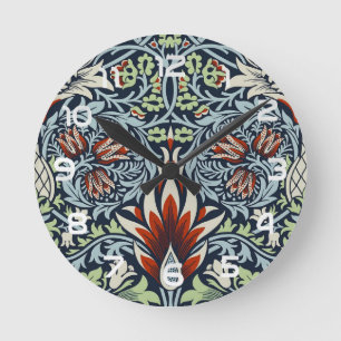 Morris Navy Blue Snakeshead Floral Wallpaper Round Clock