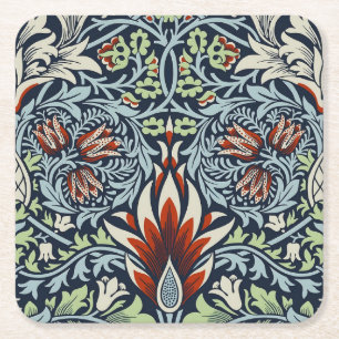 Morris Navy Blue Snakeshead Floral Wallpaper Square Paper Coaster