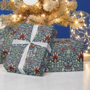 Morris Navy Blue Snakeshead Floral Wallpaper Wrapping Paper