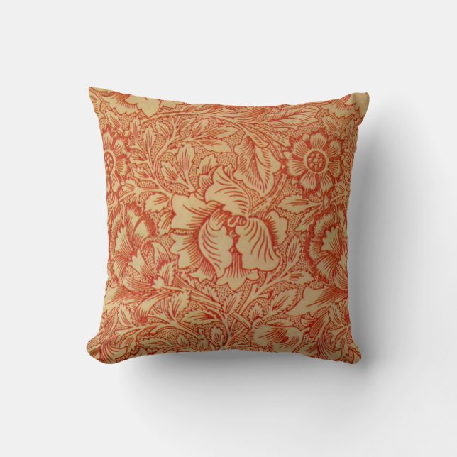 Morris - Pink and Poppy.floral pattern Cushion (Front)